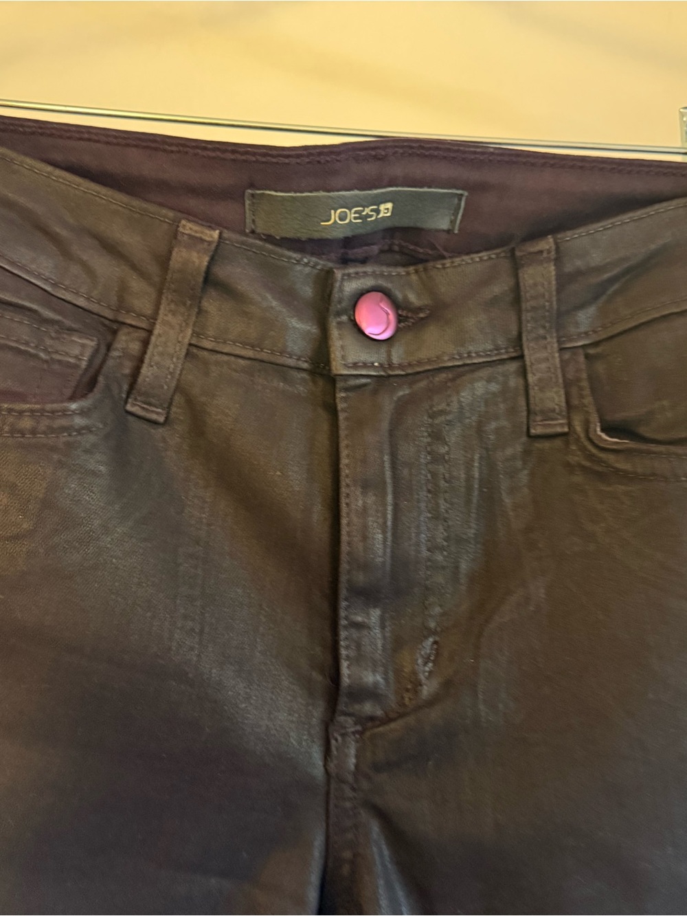 Joe’s Jeans The Skinny Size 26 Coated Burgundy Plum Waxed Denim